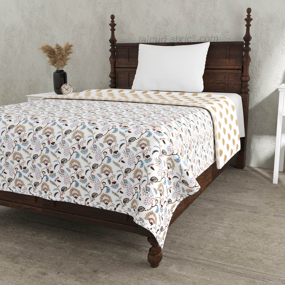 Blue Motifs Pure Cotton Single Bed Dohar