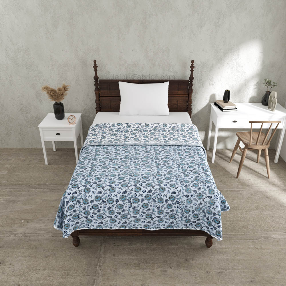 Blue Butterflies Pure Cotton Single Bed Dohar