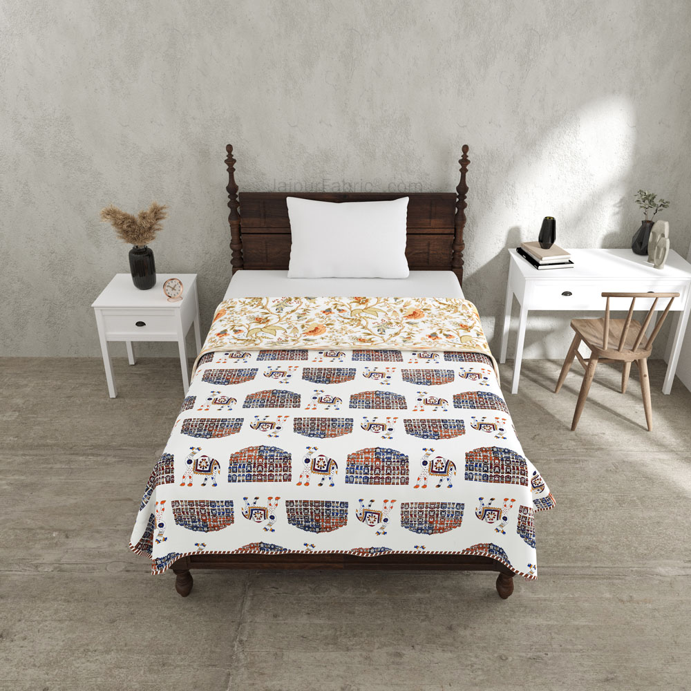 Hawa Mahal Orange Pure Cotton Reversible Single Bed AC Quilt Dohar