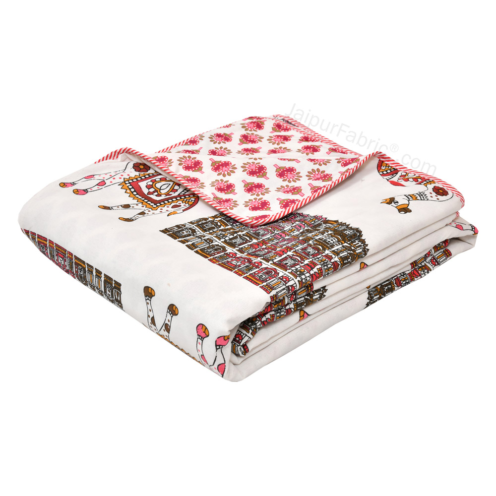 Hawa Mahal Pink Pure Cotton Reversible Single Bed AC Quilt Dohar