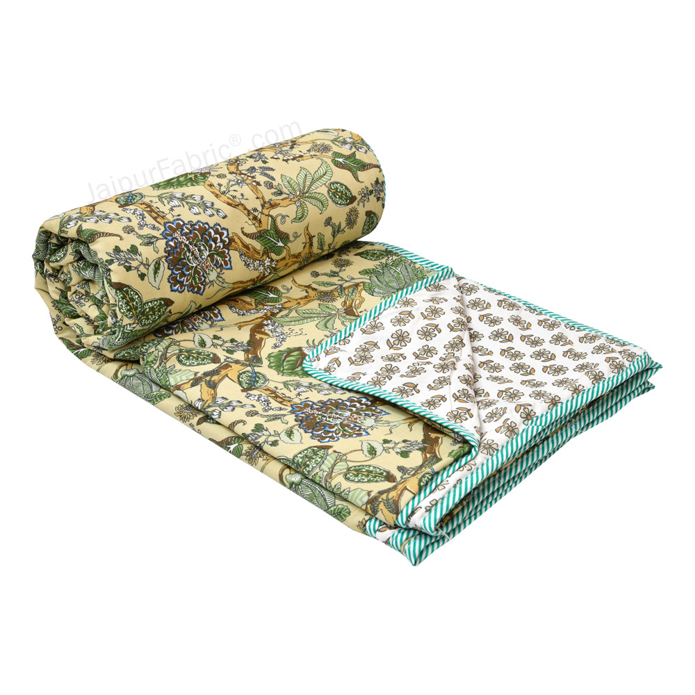 Anokhi Green Pure Cotton Reversible Single Bed AC Quilt Dohar