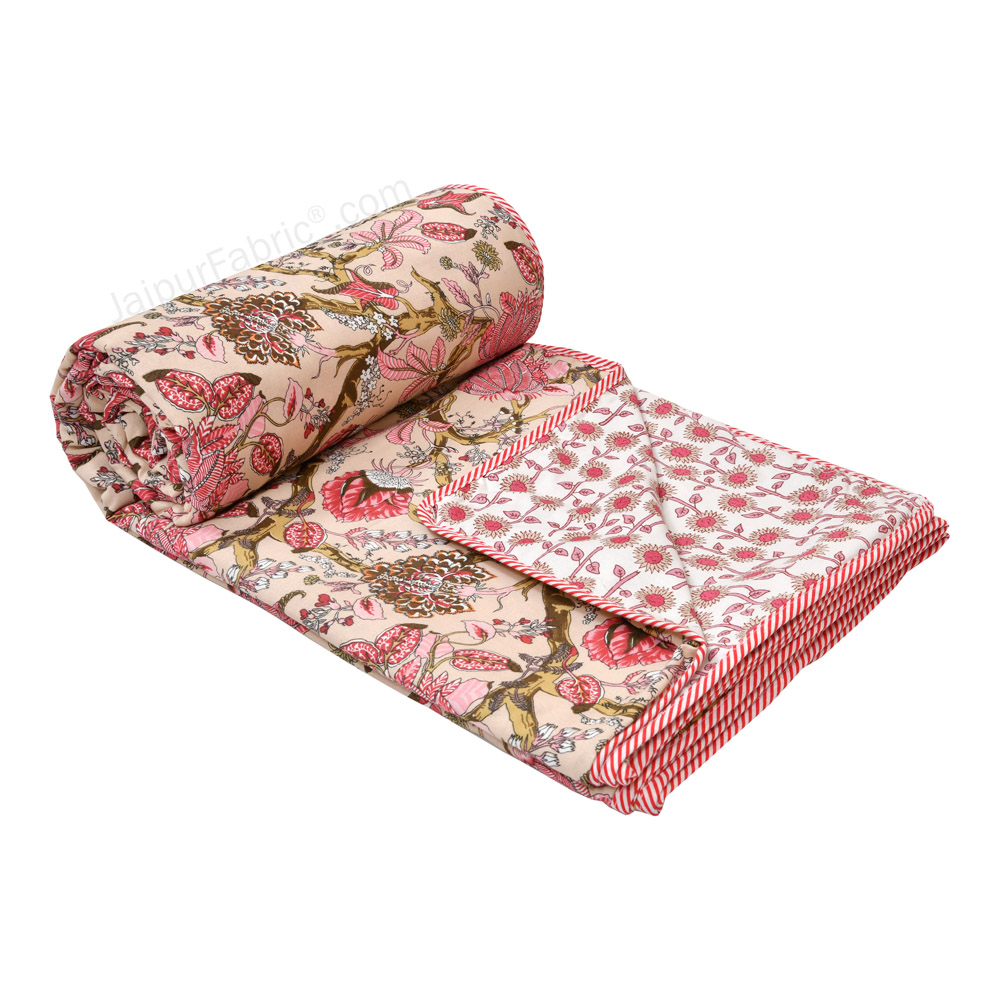 Anokhi Pink Pure Cotton Reversible Single Bed AC Quilt Dohar