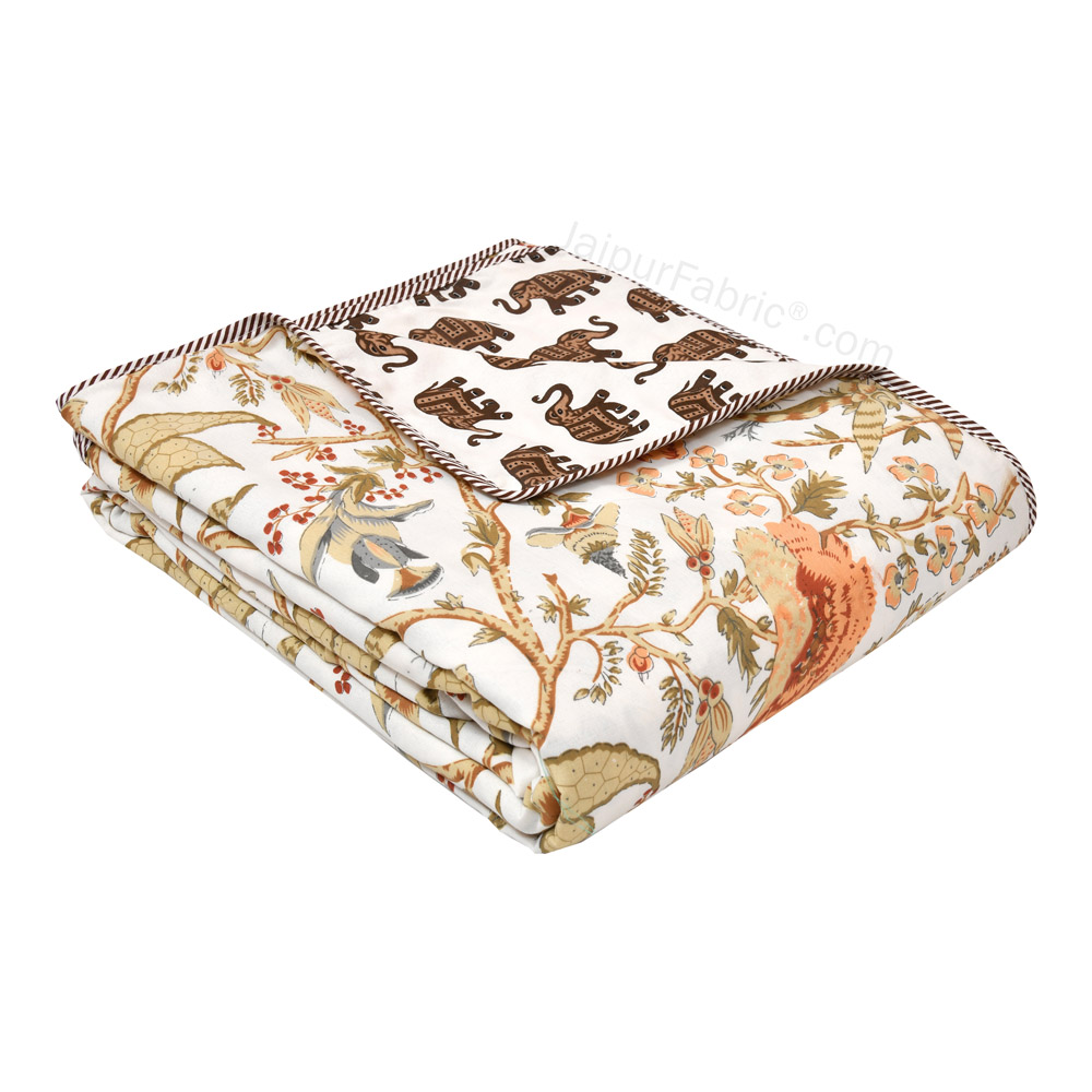 Elephant Print Brown Pure Cotton Reversible Single Bed AC Quilt Dohar