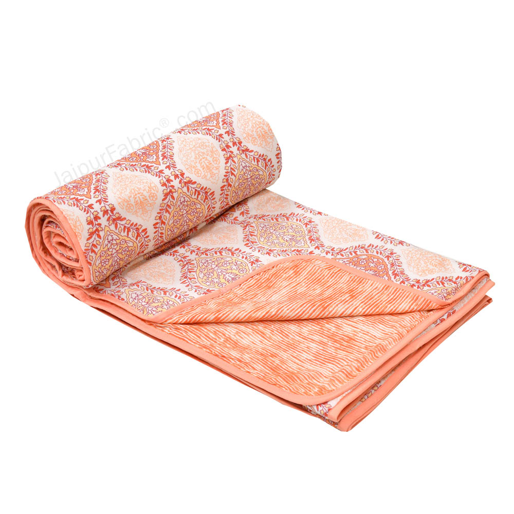 Wavy Ethnic Peachy Pink Single Bed Dohar Blanket