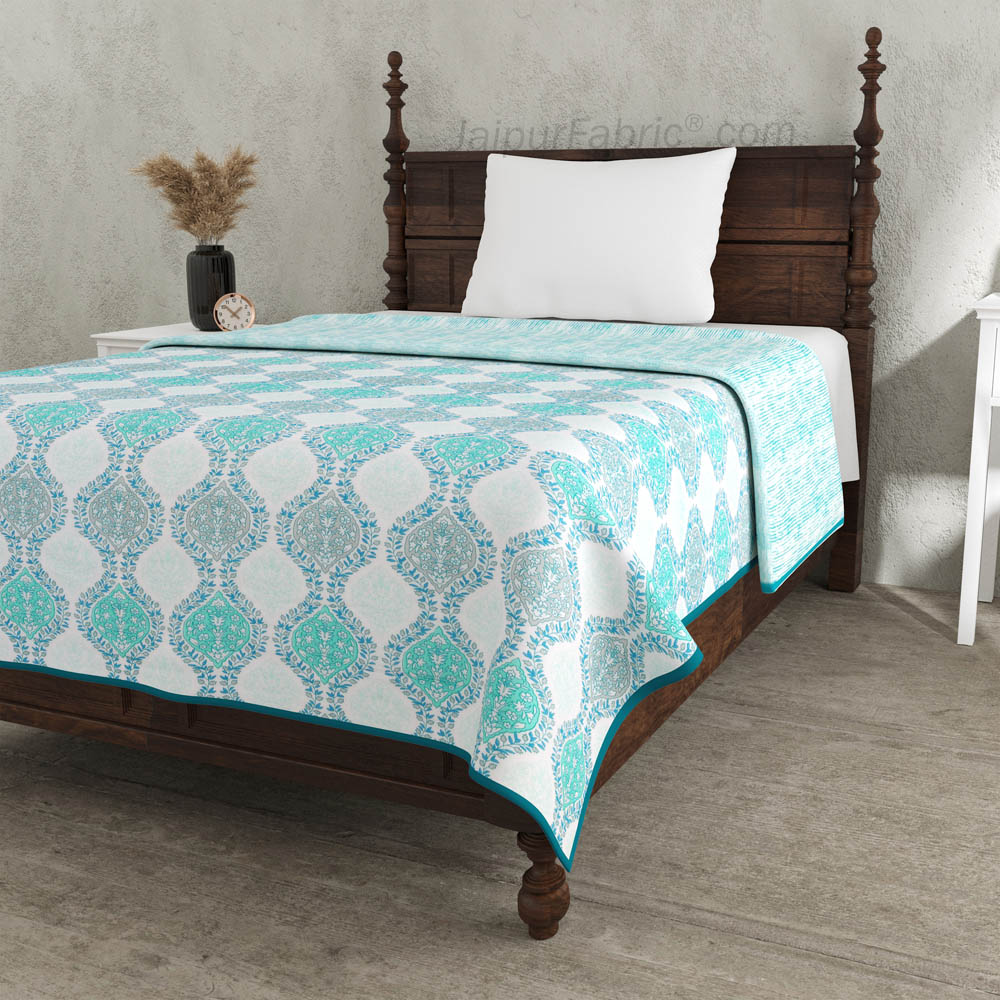 Wavy Ethnic Blueish Green Single Bed Dohar Blanket