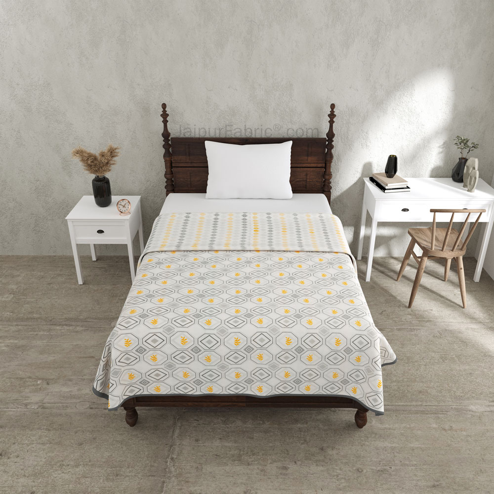 Artistic Maze Mustard Grey Single Bed Dohar Blanket