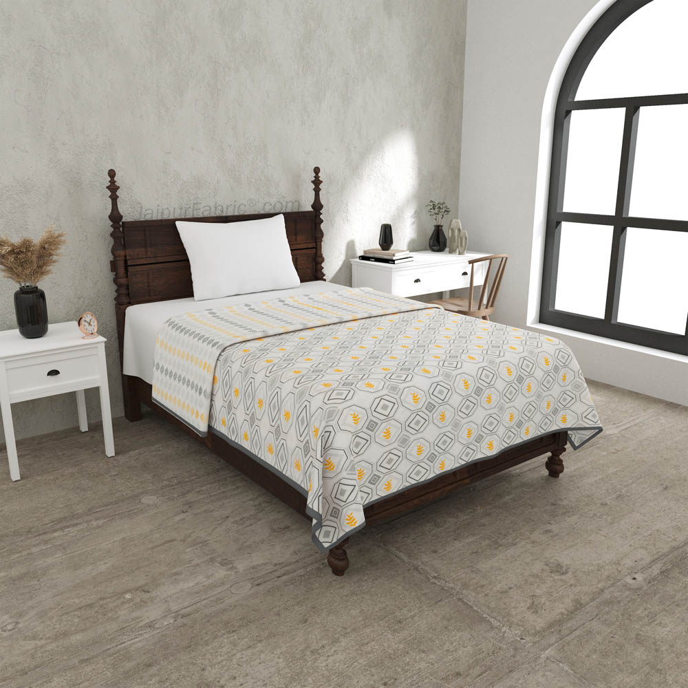 Artistic Maze Mustard Grey Single Bed Dohar Blanket