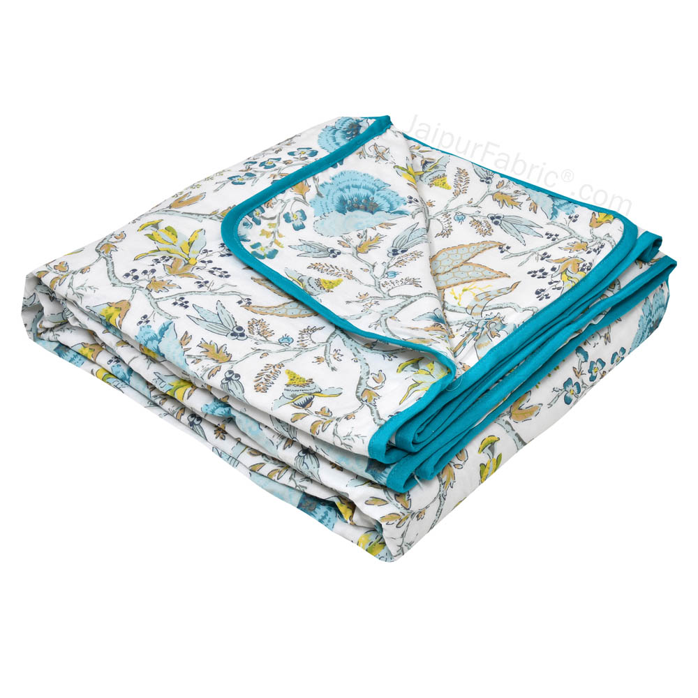 Floral Garden Blueish Single Bed Dohar Blanket