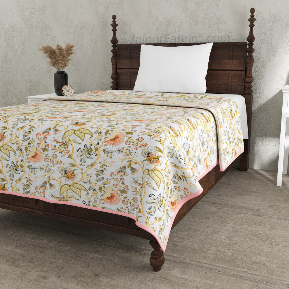 Floral Garden Yellowish Single Bed Dohar Blanket