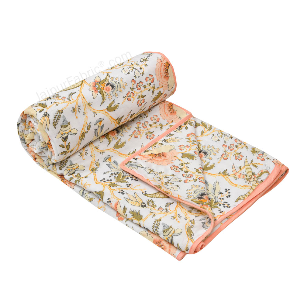 Floral Garden Yellowish Single Bed Dohar Blanket