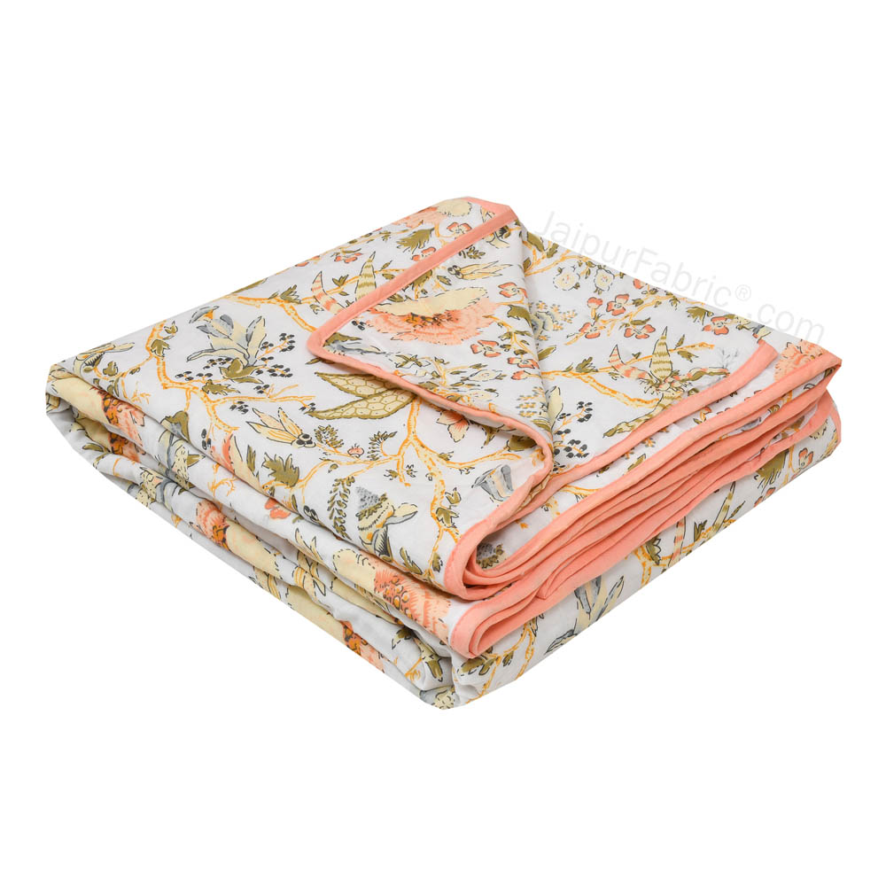 Floral Garden Yellowish Single Bed Dohar Blanket