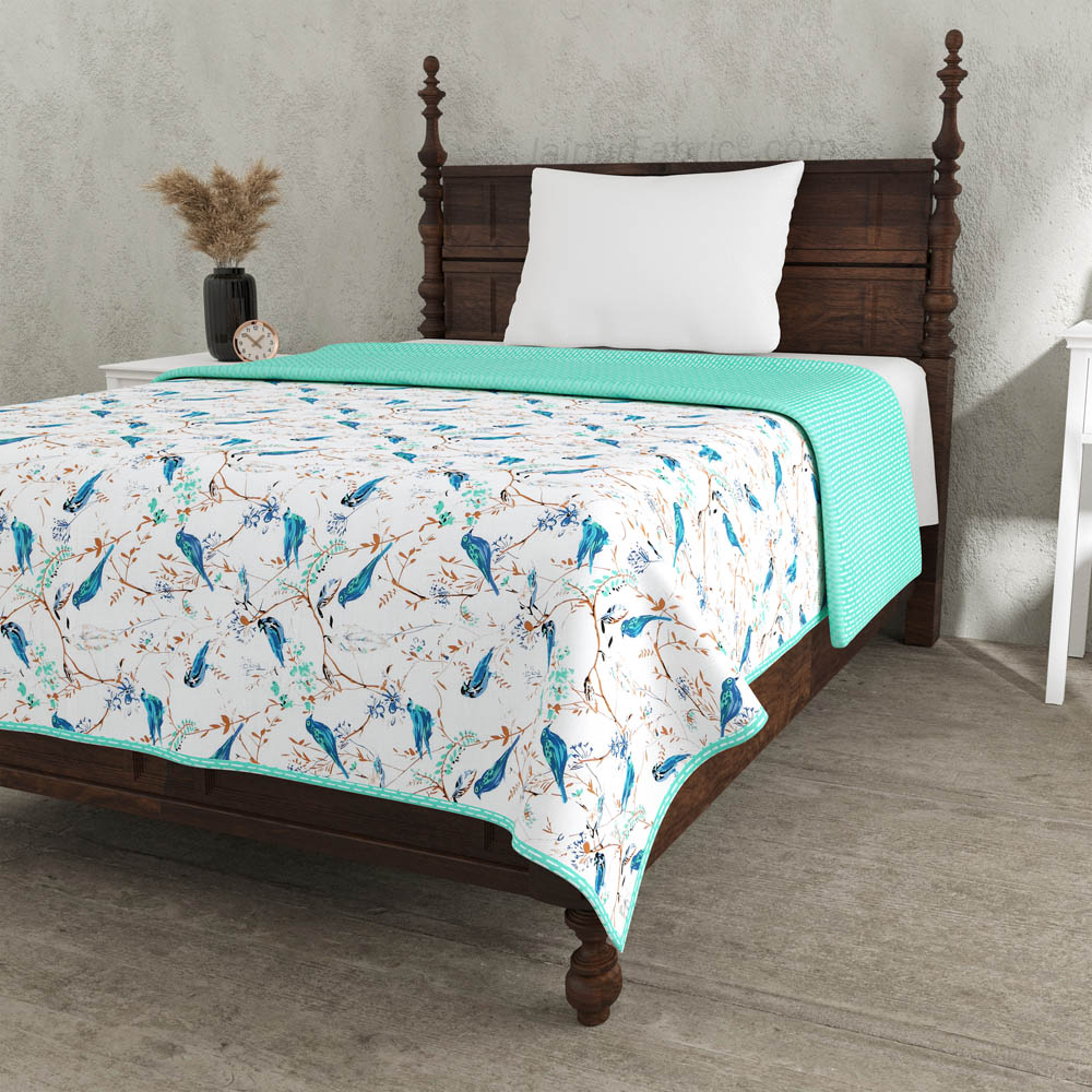 Parakeets Blue Green Single Bed Dohar Blanket