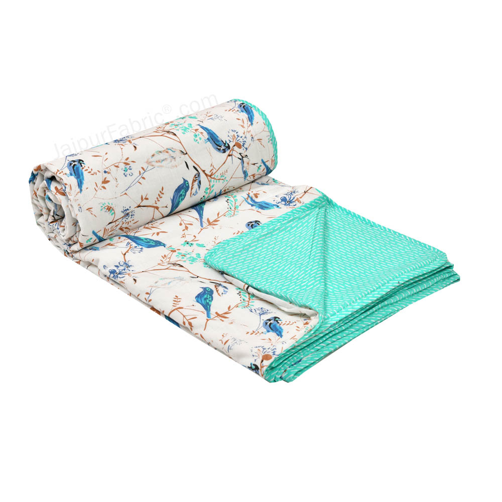 Parakeets Blue Green Single Bed Dohar Blanket