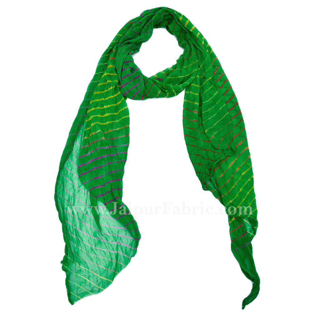 Lehariya Chiffon Green Jaipuri Rajasthani Bandhni Bandhej Dupatta Chunni