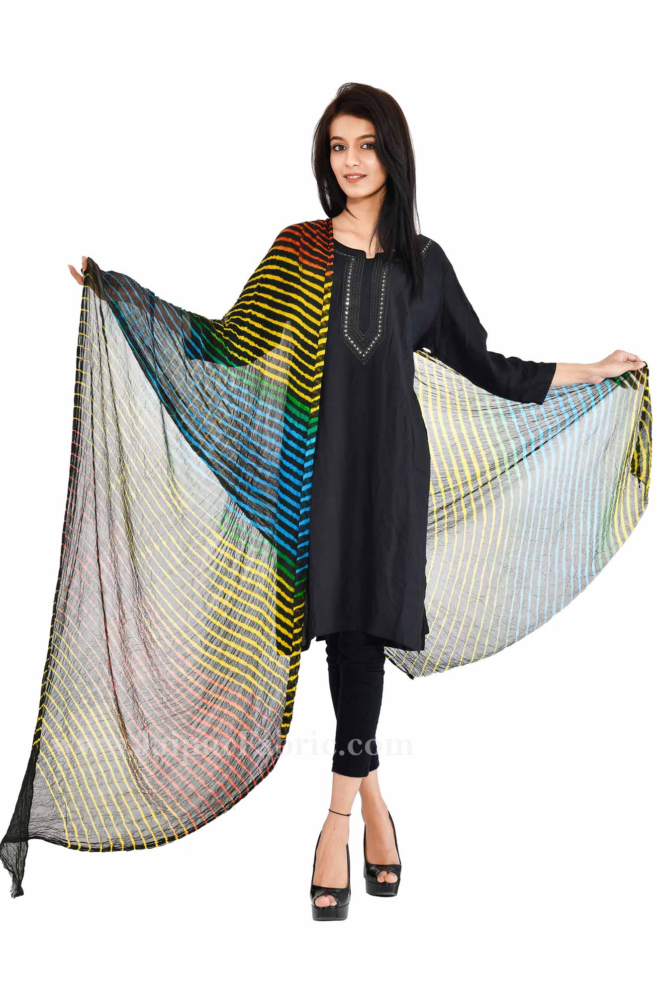 Lehariya Chiffon Black Jaipuri Rajasthani Bandhni Bandhej Dupatta Chunni