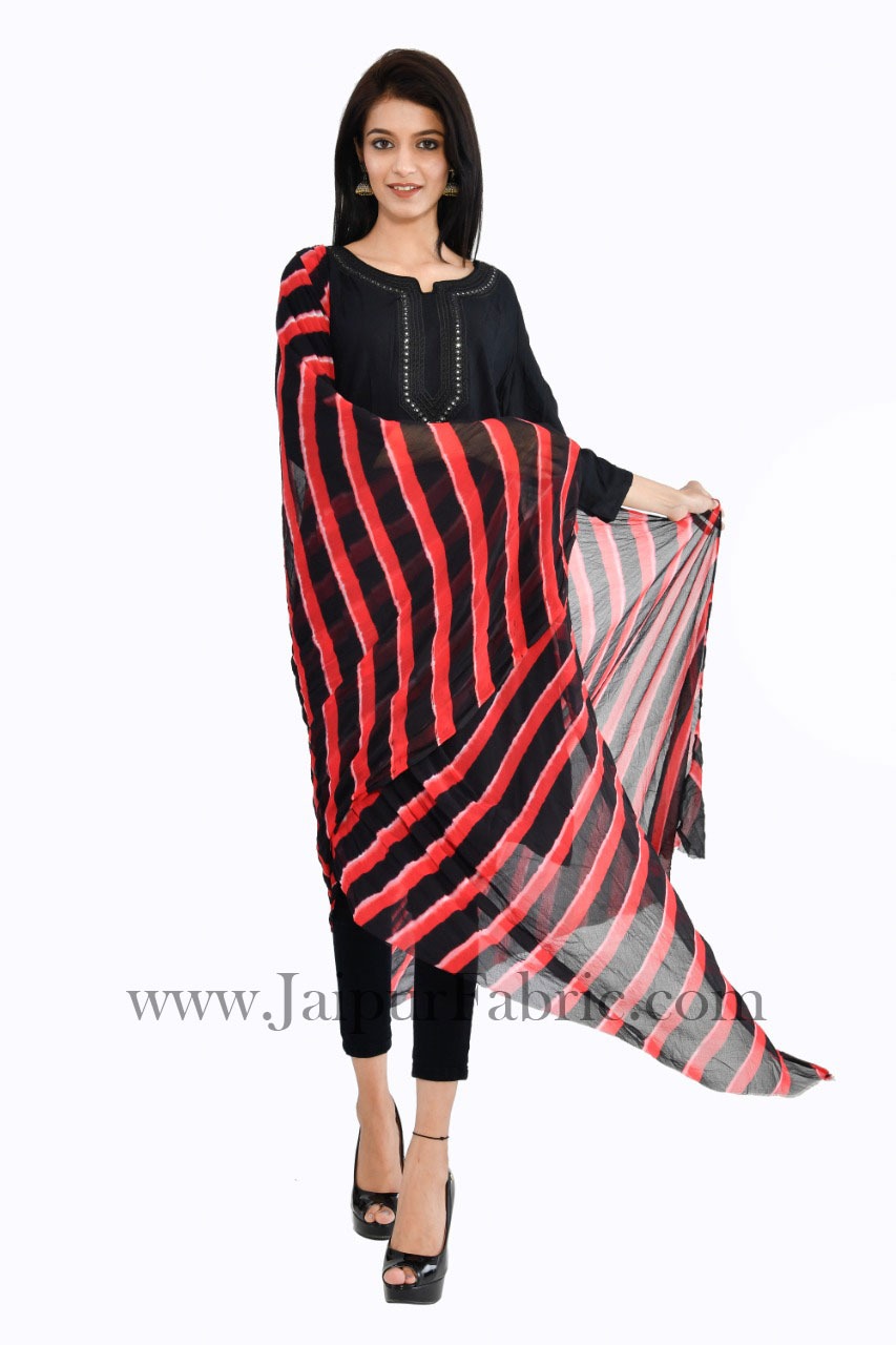 Lehariya Chiffon Red Jaipuri Rajasthani Bandhni Bandhej Dupatta Chunni