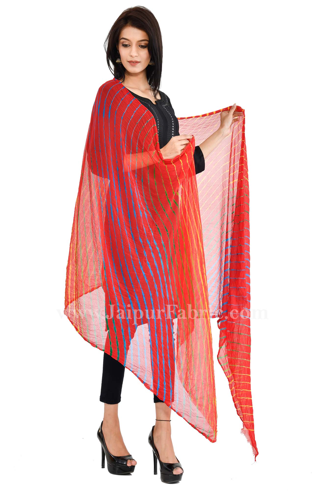 Magji Border Orange Jaipuri Rajasthani Bandhni Bandhej Art silk Multi-Colored Heavy Dupatta Chunni