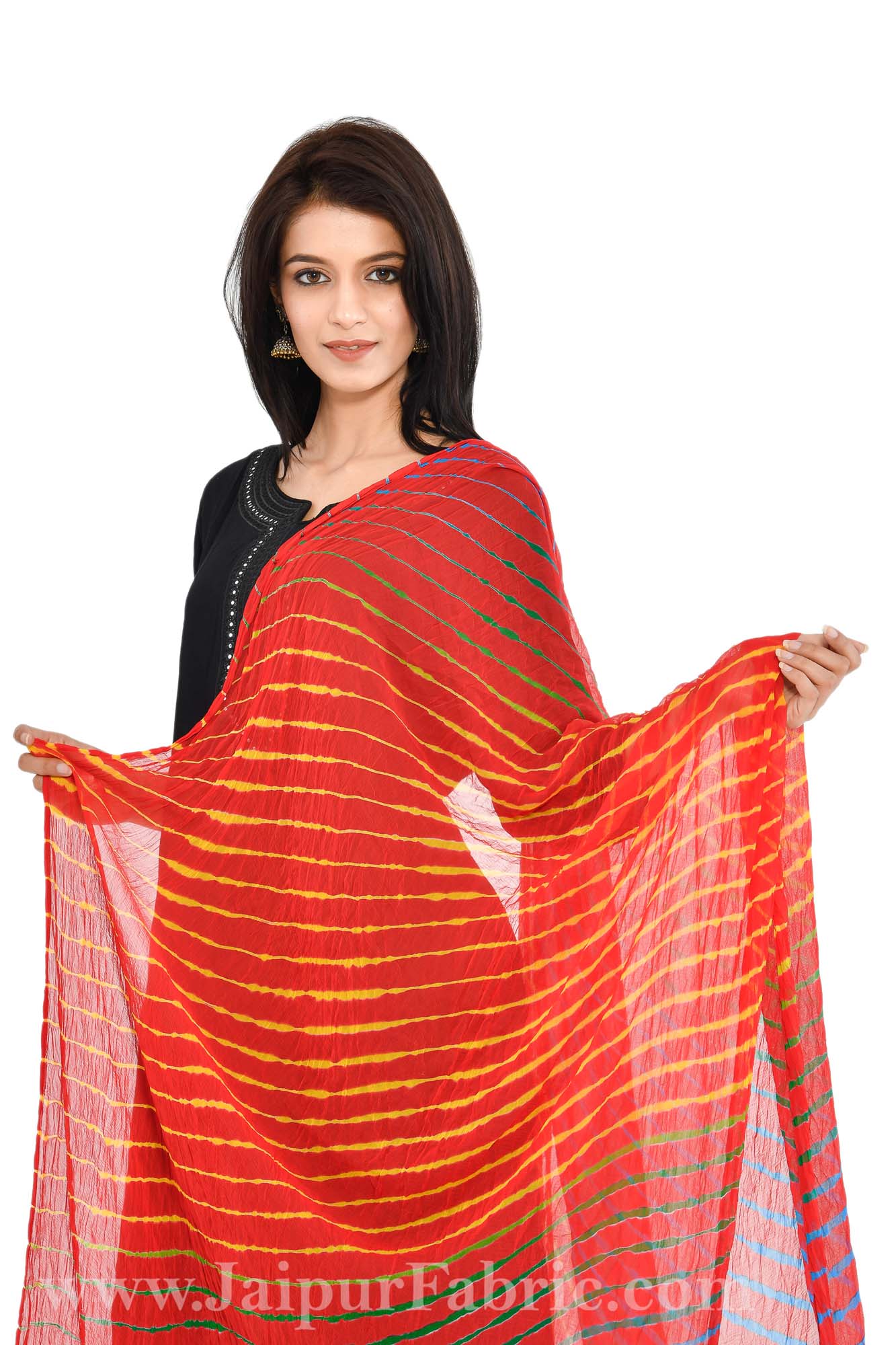 Magji Border Orange Jaipuri Rajasthani Bandhni Bandhej Art silk Multi-Colored Heavy Dupatta Chunni