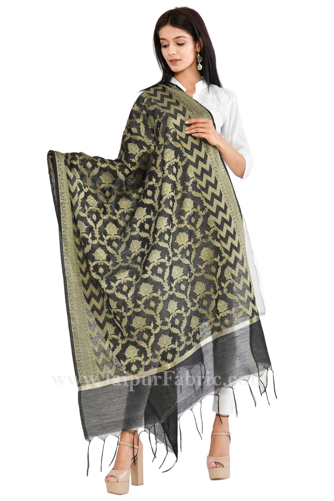 Black Jaipuri chanderi Rajasthani Multi-Colored Heavy Dupatta Chunni