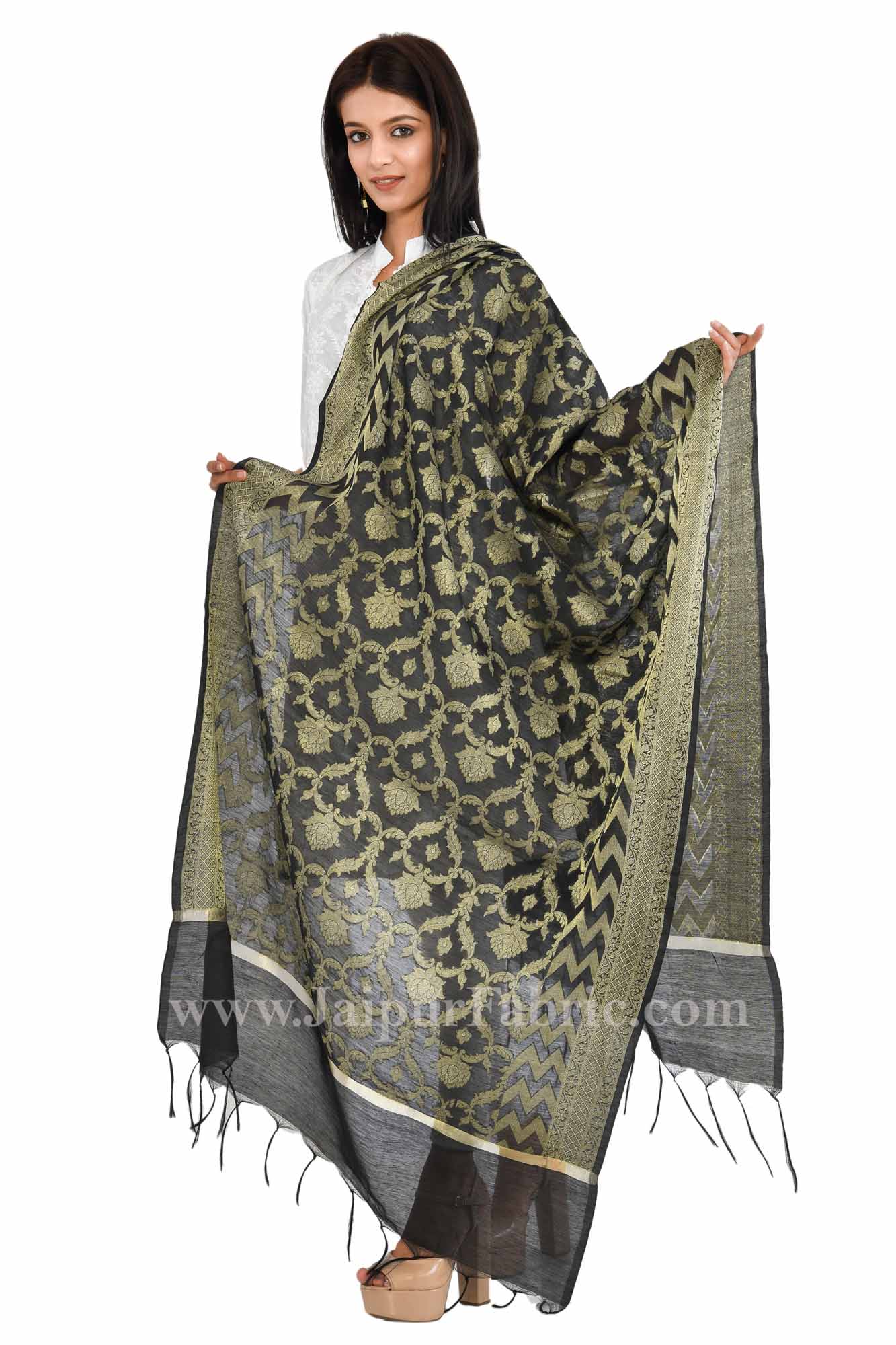 Black Jaipuri chanderi Rajasthani Multi-Colored Heavy Dupatta Chunni