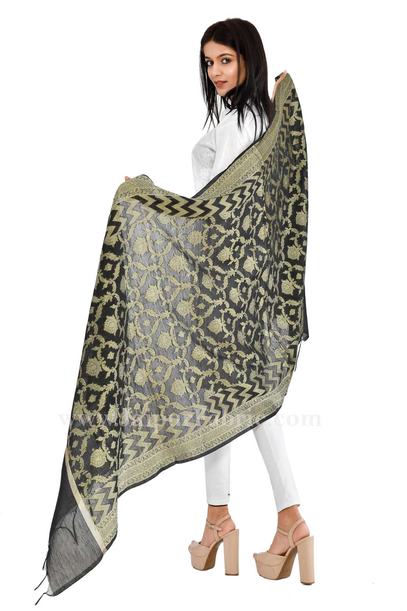 Black Jaipuri chanderi Rajasthani Multi-Colored Heavy Dupatta Chunni