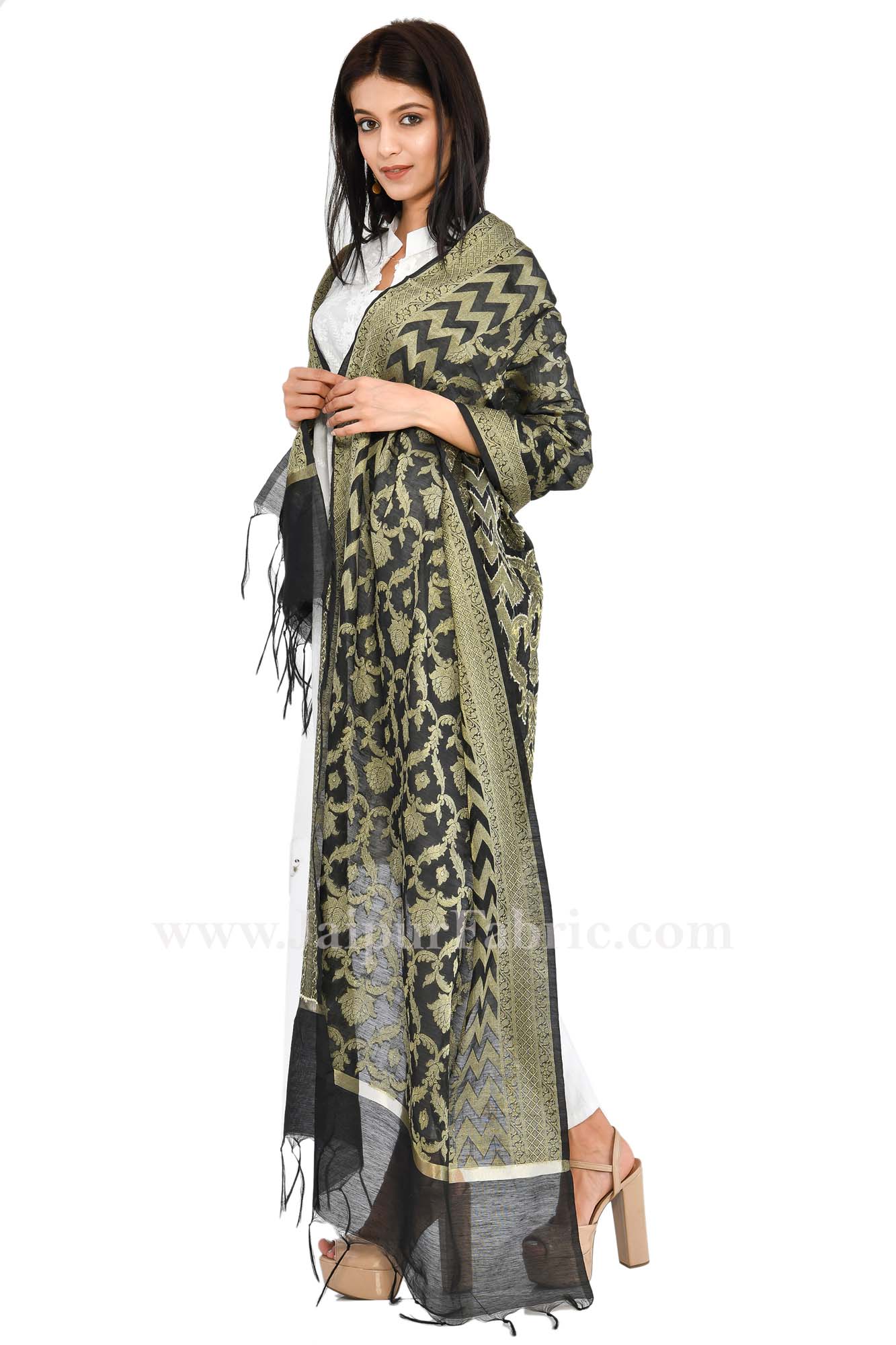 Black Jaipuri chanderi Rajasthani Multi-Colored Heavy Dupatta Chunni