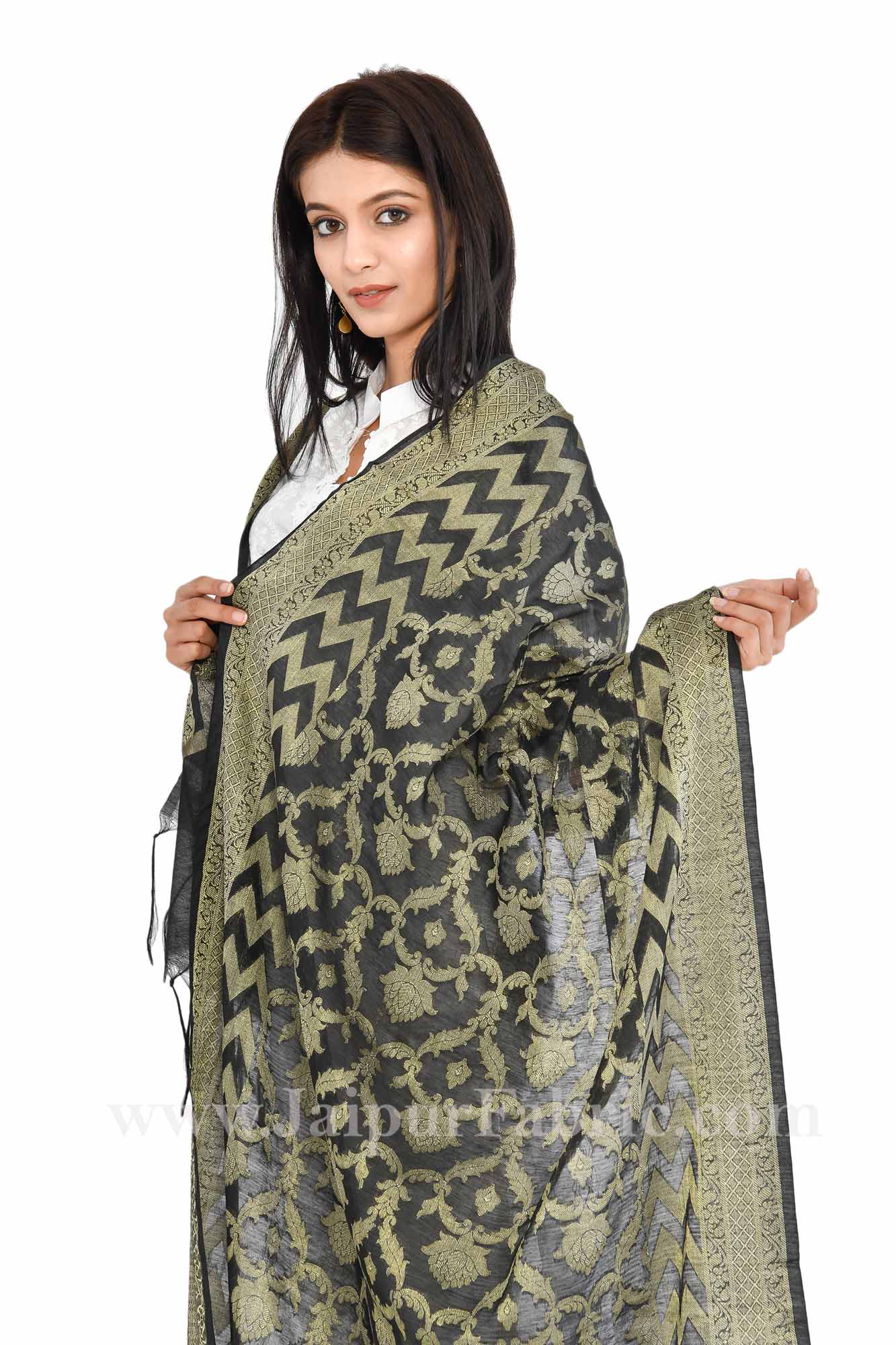 Black Jaipuri chanderi Rajasthani Multi-Colored Heavy Dupatta Chunni