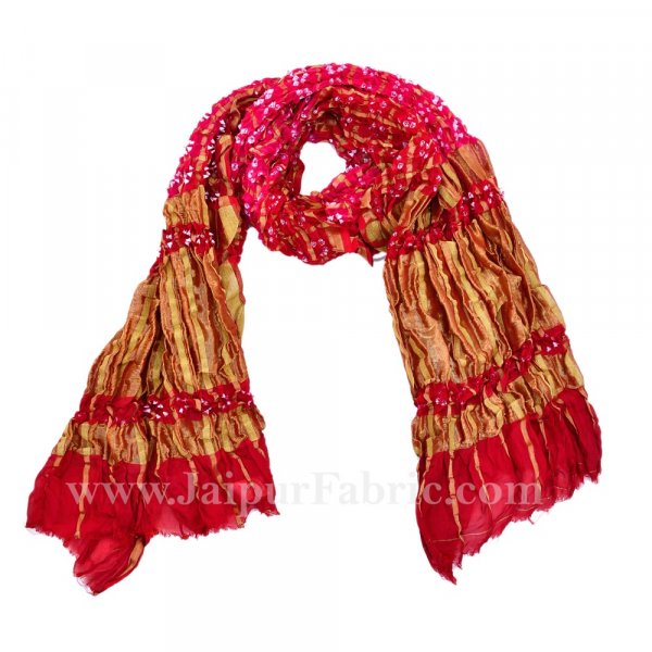 Gharchola Art Silk Red Jaipuri Rajasthani Bandhni Bandhej Multi-Colored Heavy Dupatta Chunni