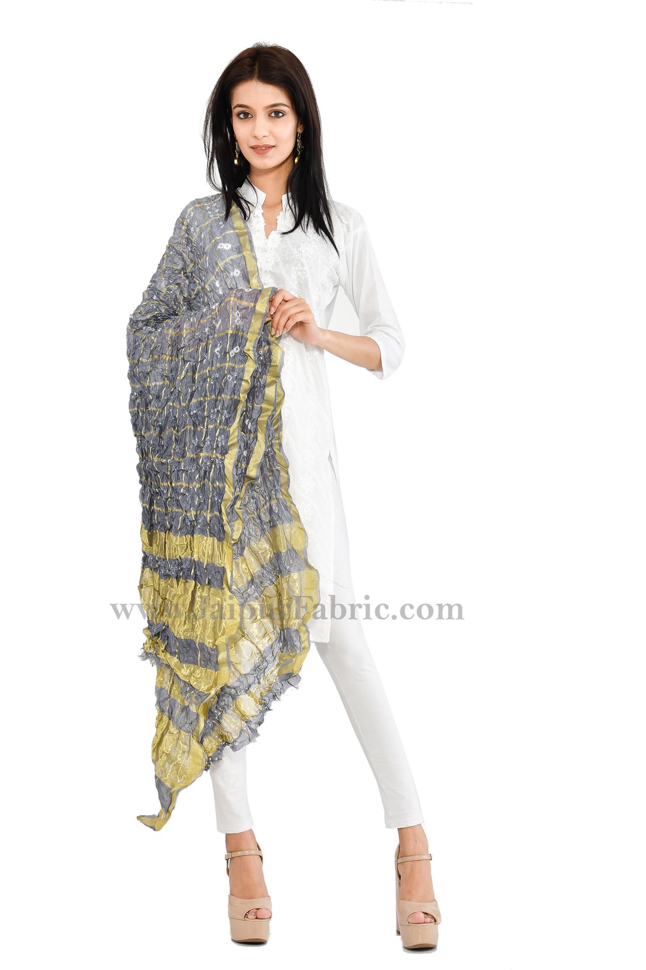 Gharchola Art Silk Silver Jaipuri Rajasthani Bandhni Bandhej Multi-Colored Heavy Dupatta Chunni