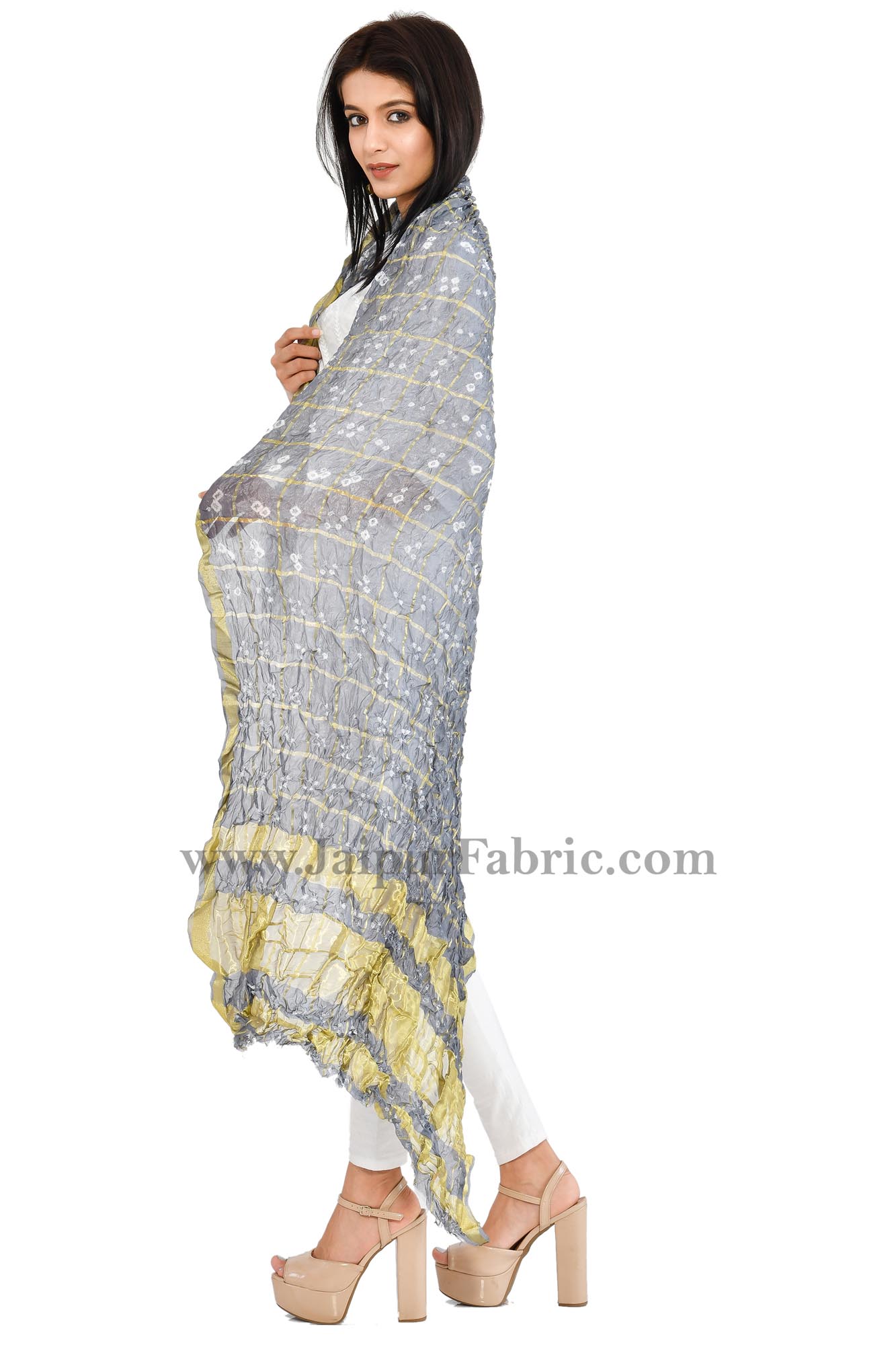 Gharchola Art Silk Silver Jaipuri Rajasthani Bandhni Bandhej Multi-Colored Heavy Dupatta Chunni