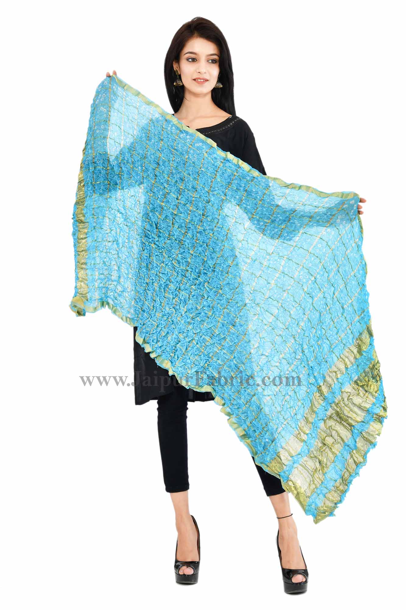 Gharchola Art Silk Blue Jaipuri Rajasthani Bandhni Bandhej Multi-Colored Heavy Dupatta Chunni