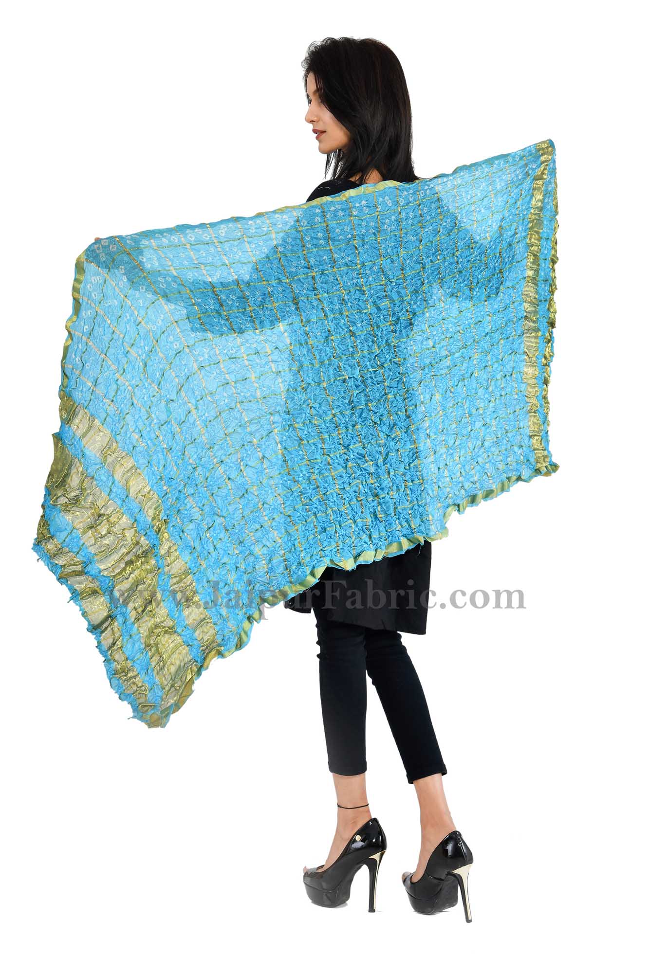 Gharchola Art Silk Blue Jaipuri Rajasthani Bandhni Bandhej Multi-Colored Heavy Dupatta Chunni