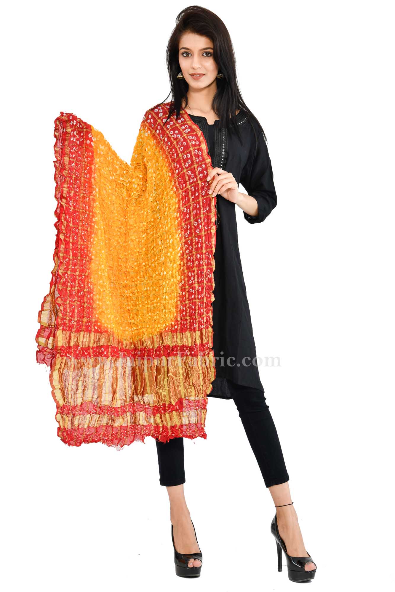 Gharchola Art Silk MultiColored Jaipuri Rajasthani Bandhni Bandhej Multi-Colored Heavy Dupatta Chunni