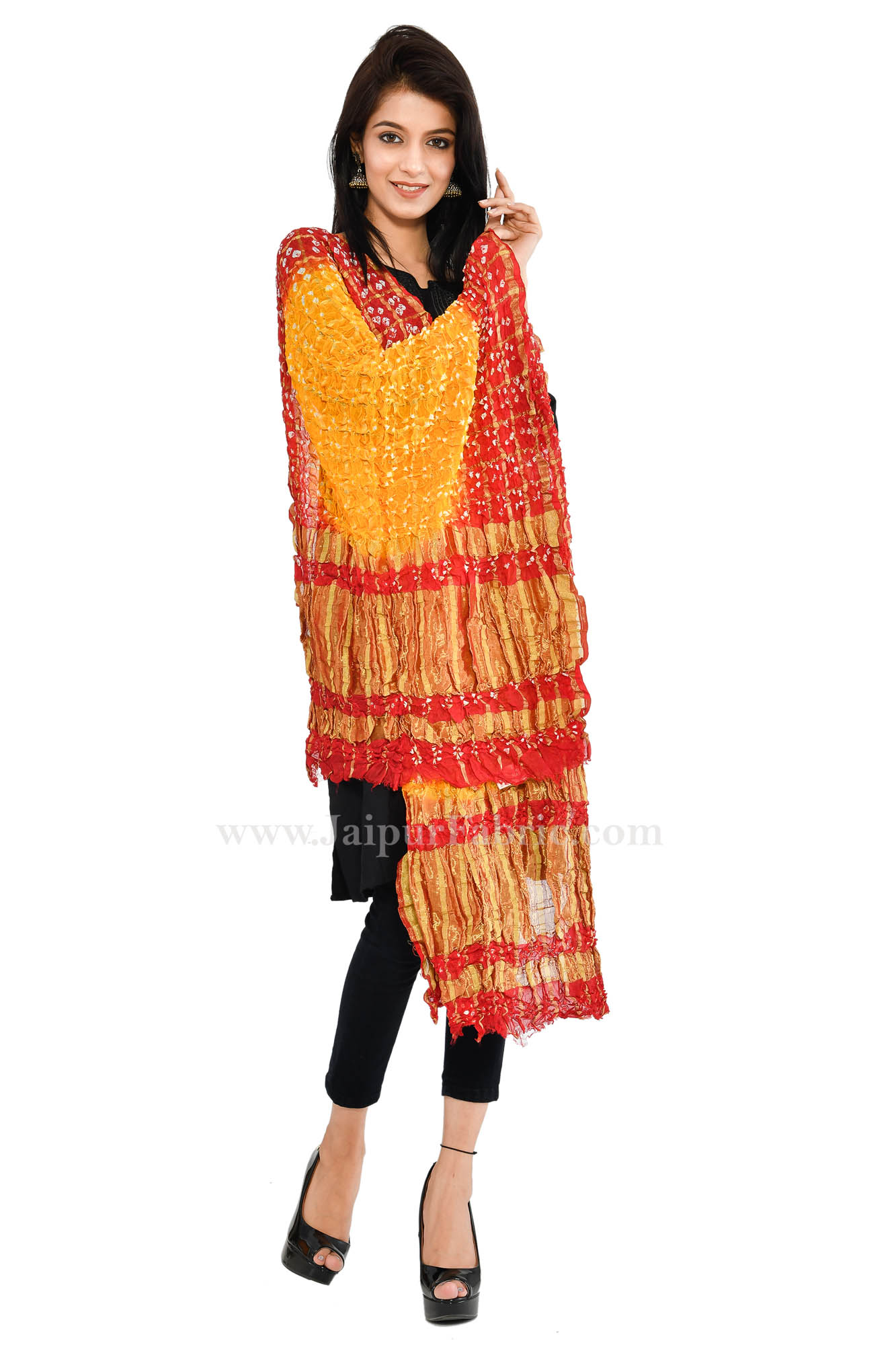 Gharchola Art Silk MultiColored Jaipuri Rajasthani Bandhni Bandhej Multi-Colored Heavy Dupatta Chunni