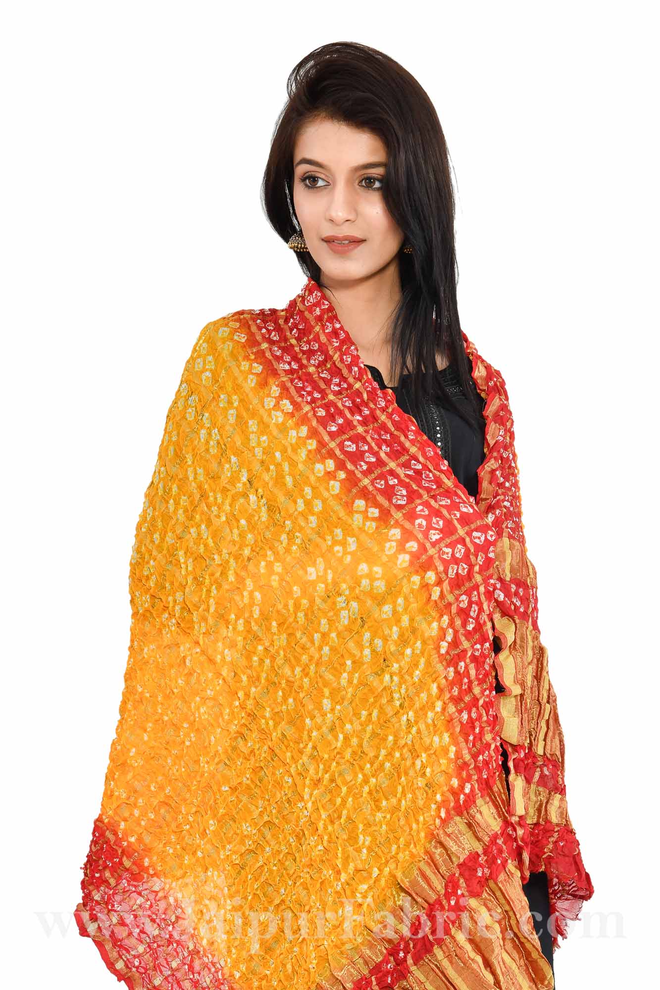 Gharchola Art Silk MultiColored Jaipuri Rajasthani Bandhni Bandhej Multi-Colored Heavy Dupatta Chunni