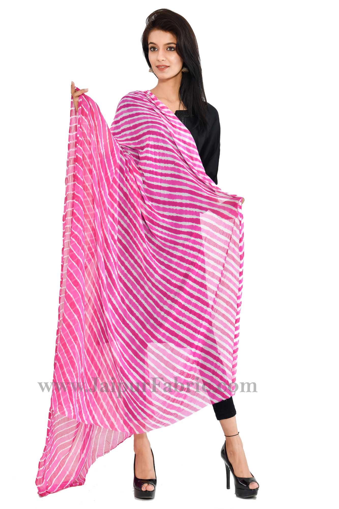 Fancy Lehariya Pink Chiffon Jaipuri Rajasthani Multi-Colored  Heavy Dupatta Chunni