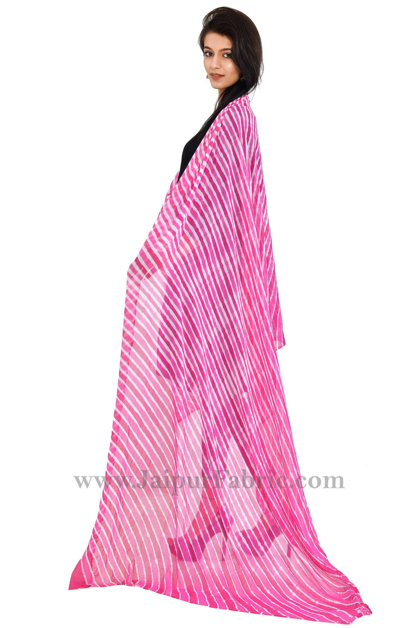 Fancy Lehariya Pink Chiffon Jaipuri Rajasthani Multi-Colored  Heavy Dupatta Chunni