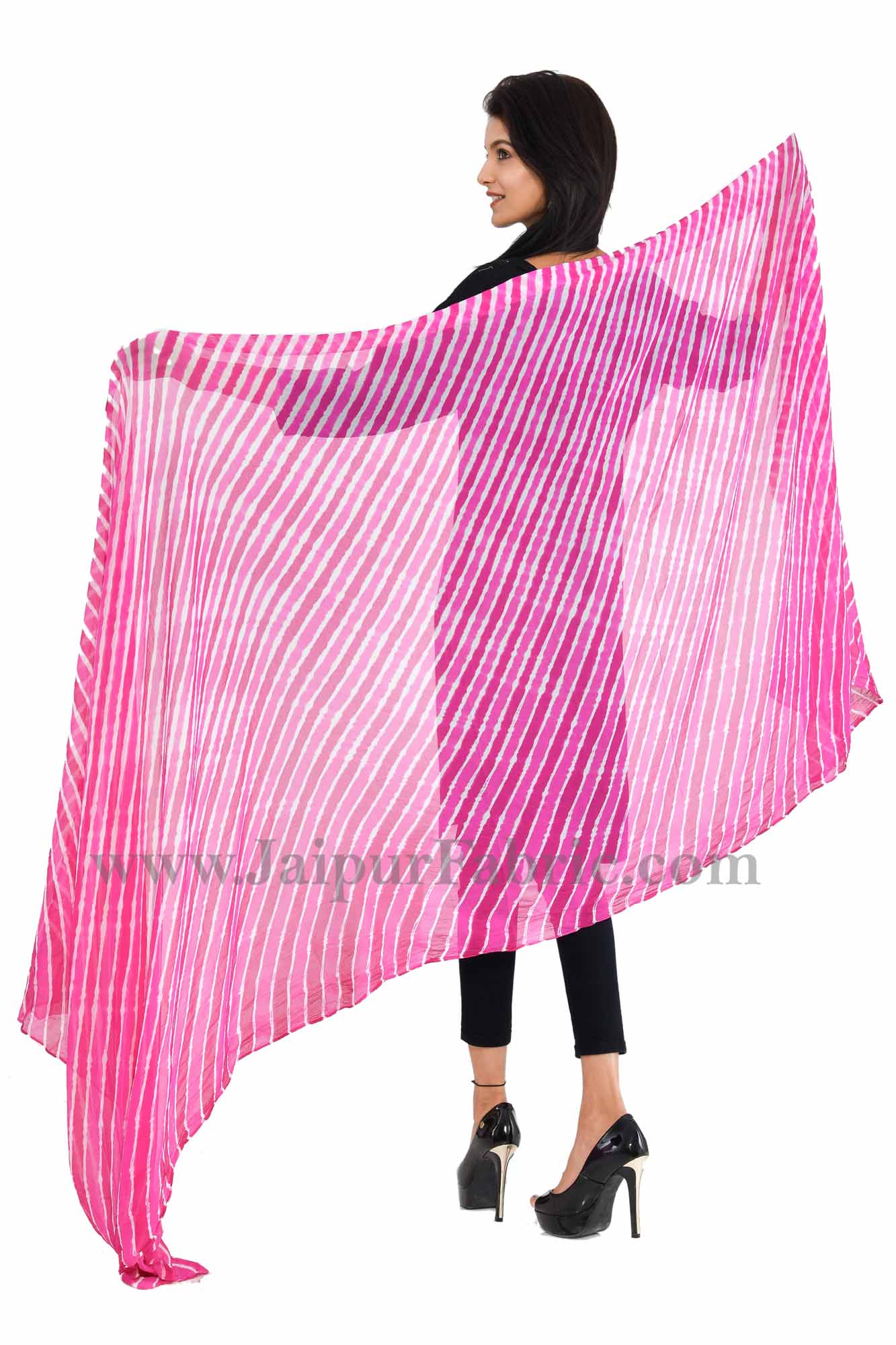 Fancy Lehariya Pink Chiffon Jaipuri Rajasthani Multi-Colored  Heavy Dupatta Chunni