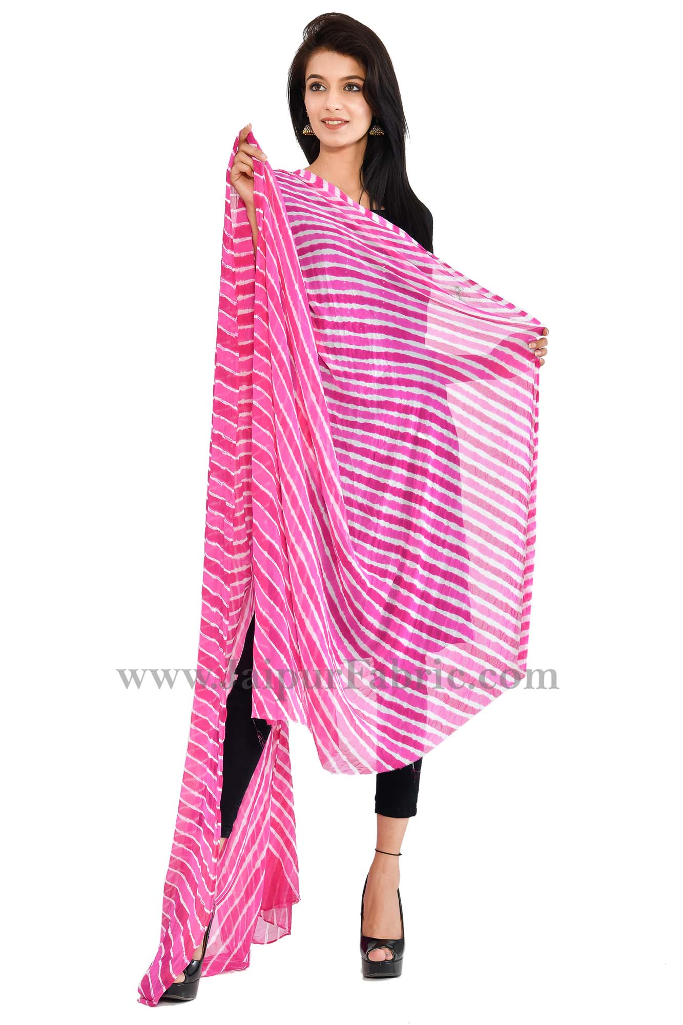 Fancy Lehariya Pink Chiffon Jaipuri Rajasthani Multi-Colored  Heavy Dupatta Chunni