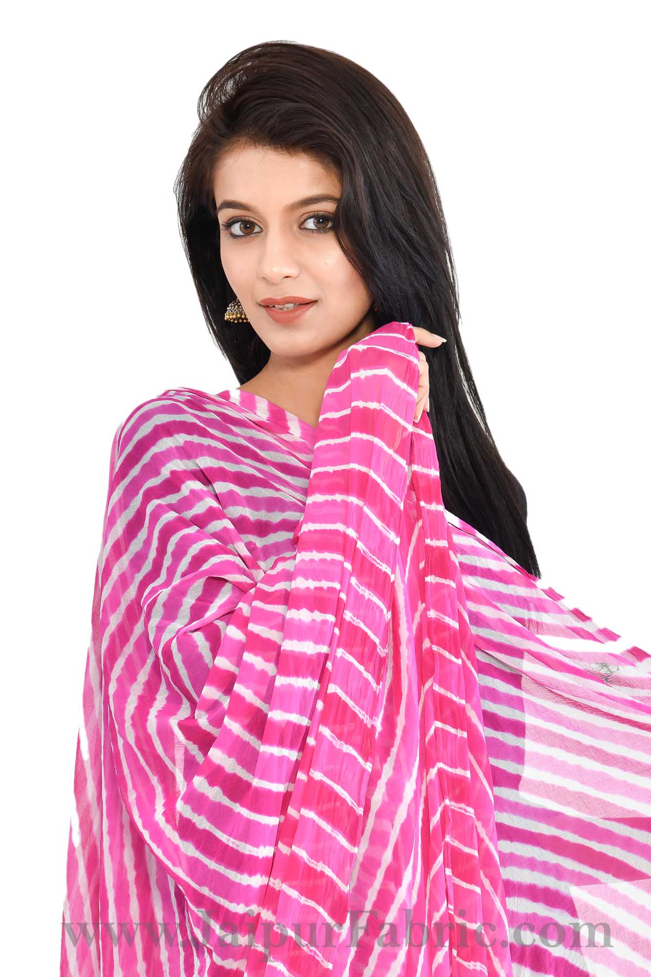 Fancy Lehariya Pink Chiffon Jaipuri Rajasthani Multi-Colored  Heavy Dupatta Chunni