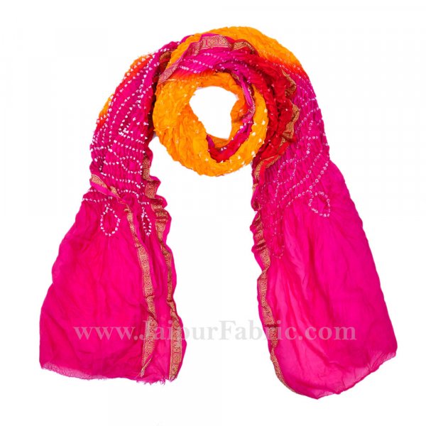 Fancy Lehariya Pink &amp; yellow eavy Dupatta Chunni  Jaipuri Rajasthani Bandhni Bandhej Multi-Colored