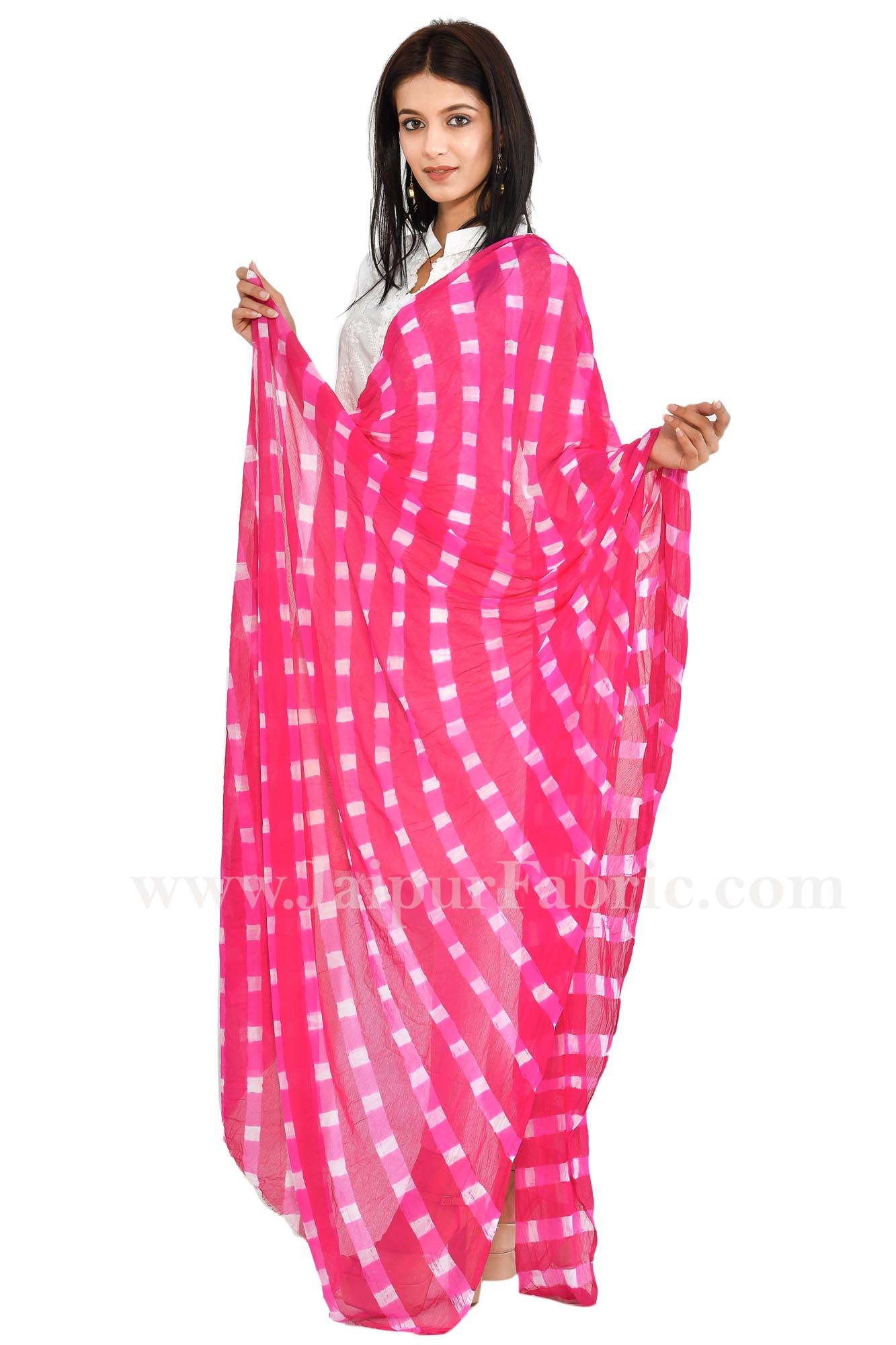 Fancy Lehariya Pink & white Multi-Colored Chiffon Heavy Dupatta Jaipuri Rajasthani Bandhni Bandhej  Chunni