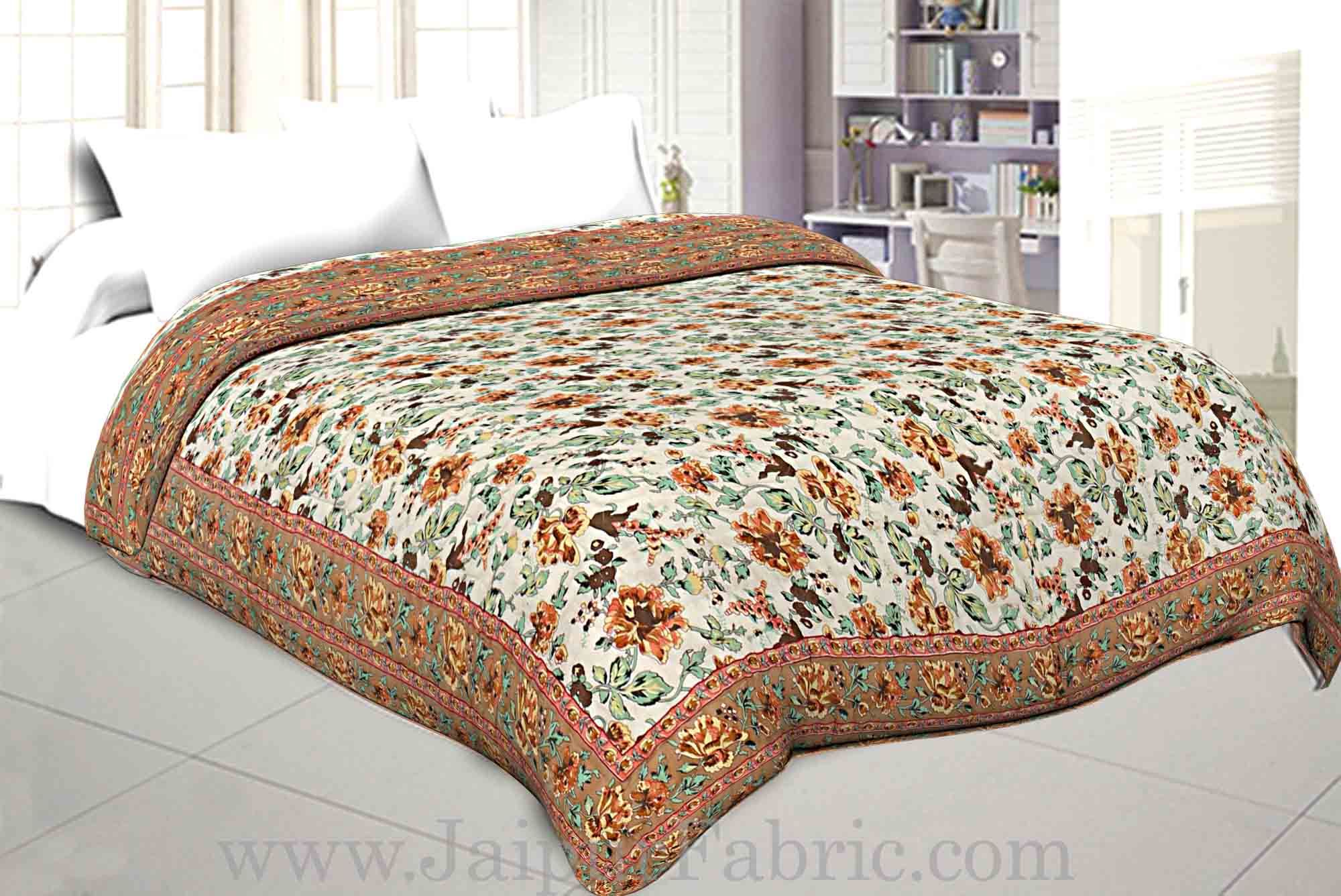 Jaipur Rajai Mughal Print Fine Cotton Double Bed Quilt