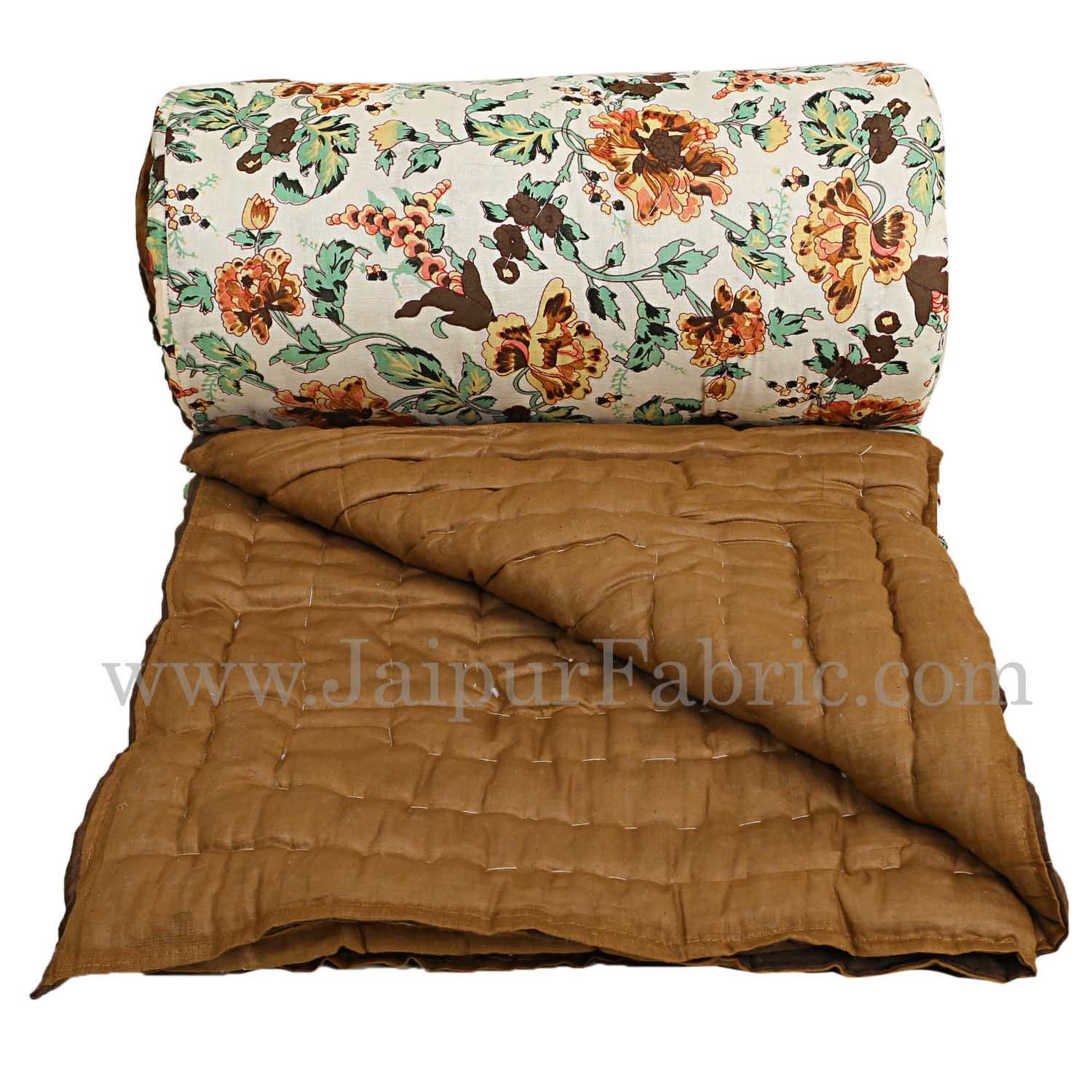 Jaipur Rajai Mughal Print Fine Cotton Double Bed Quilt