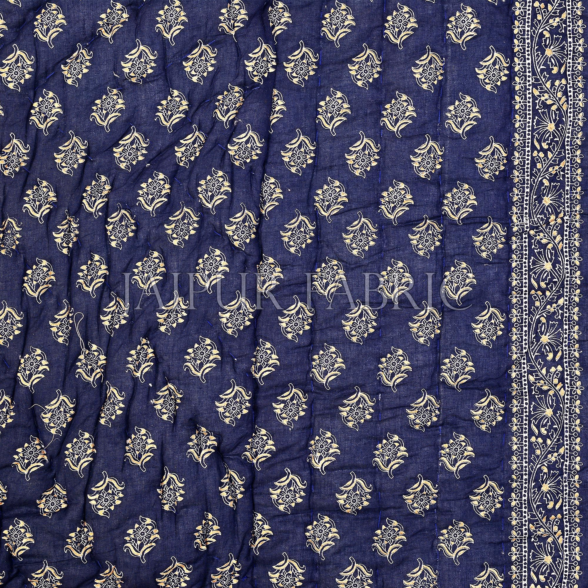 Navy Blue Base Golden Print Fine Cotton Double Quilt