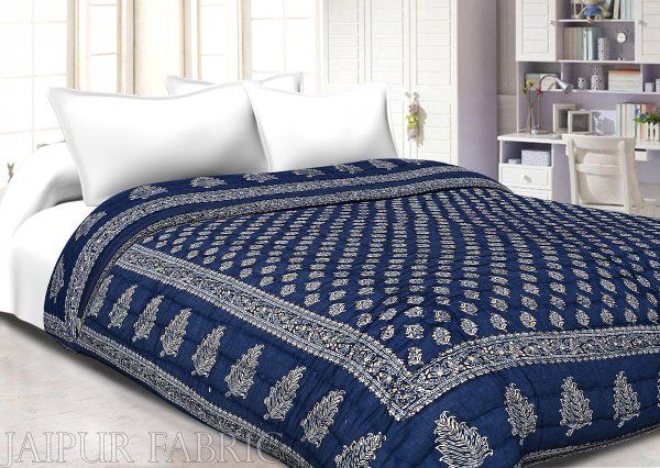 Navy Blue Base Golden Print Fine Cotton Single Quilt