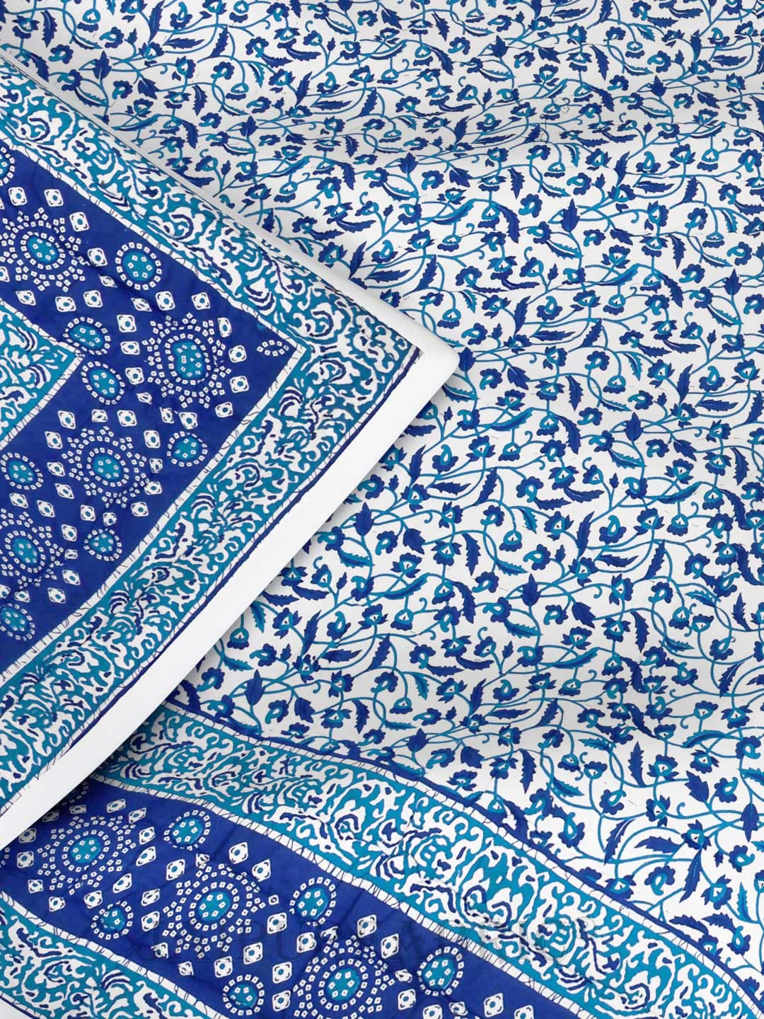 Blue Manjari Jaipuri Double Bed Quilt