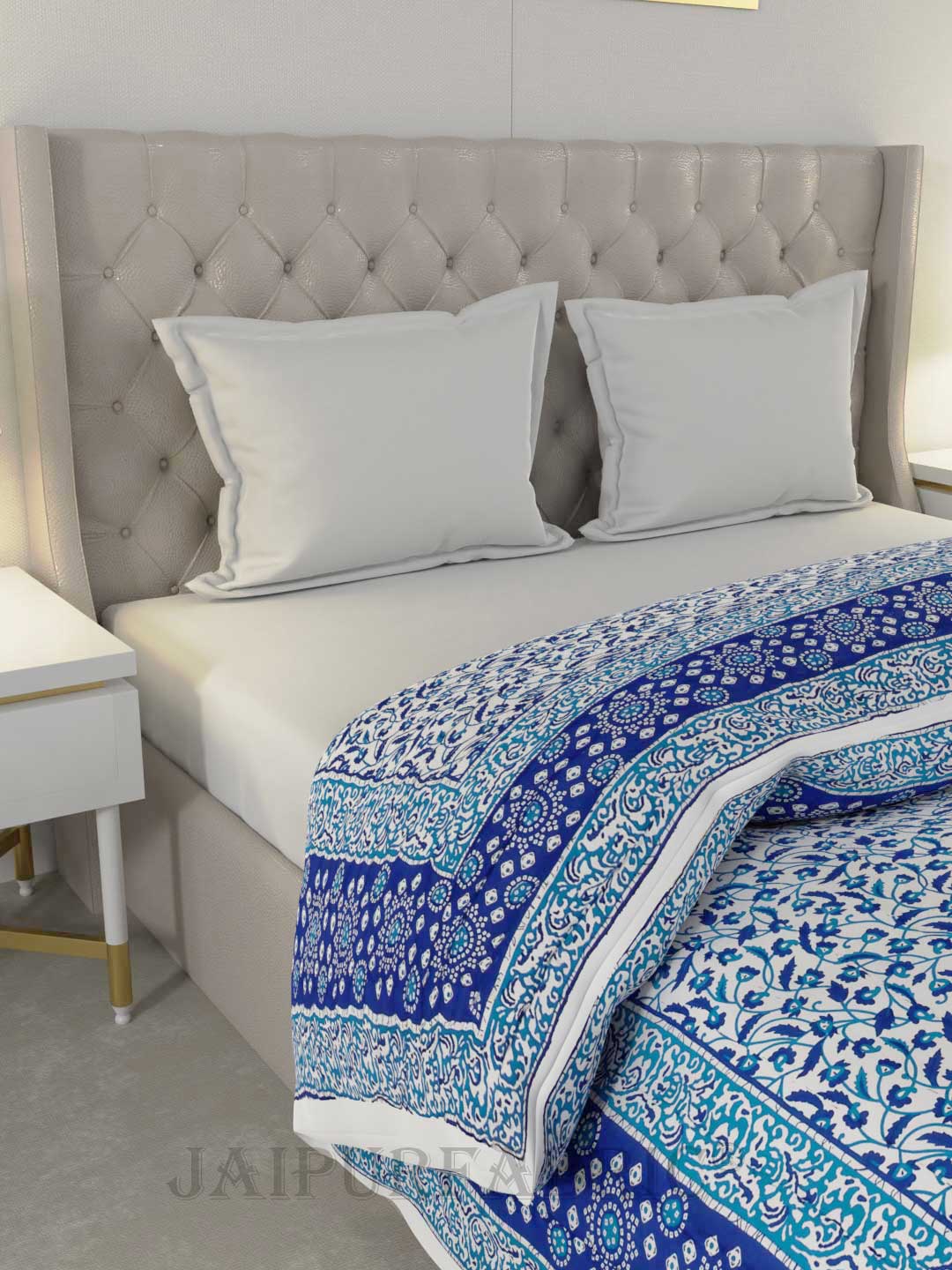 Blue Manjari Jaipuri Double Bed Quilt