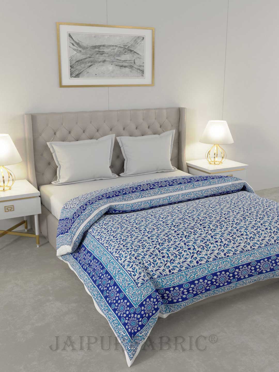 Blue Manjari Jaipuri Double Bed Quilt