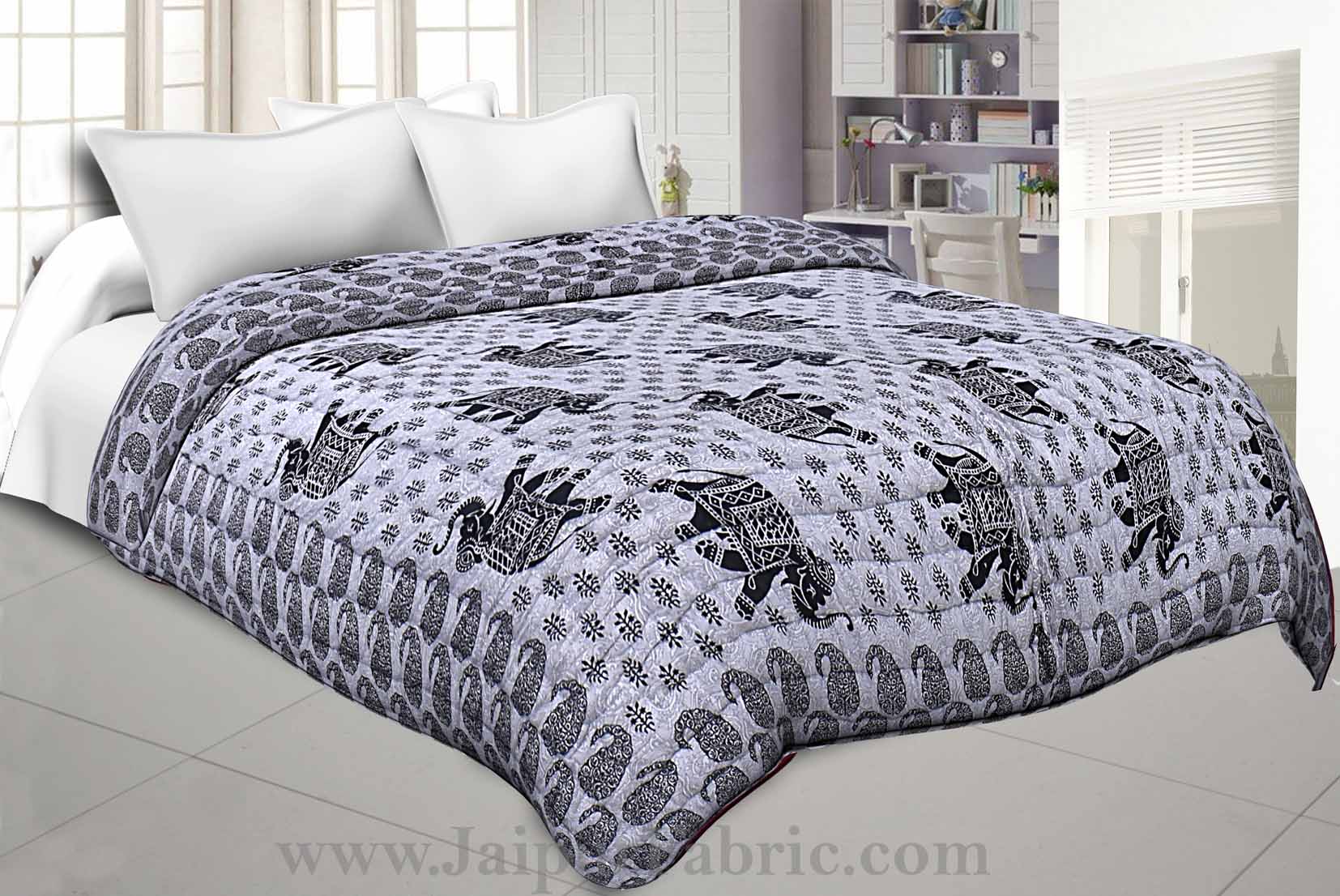 Jaipuri Quilt Elephant Print 300GSM Fine Cotton Double Bed Rajai